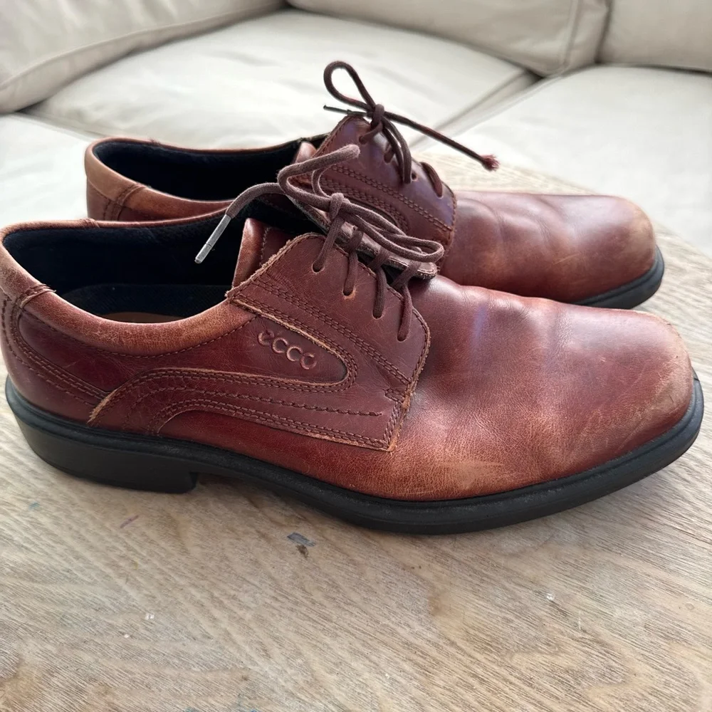 ECCO Brown Leather Plain Toe Oxfords Size 43